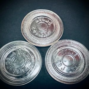 A set of 3 Vintage ATLAS EDJ SEAL Clear Glass Canning Lid 2-1/2”